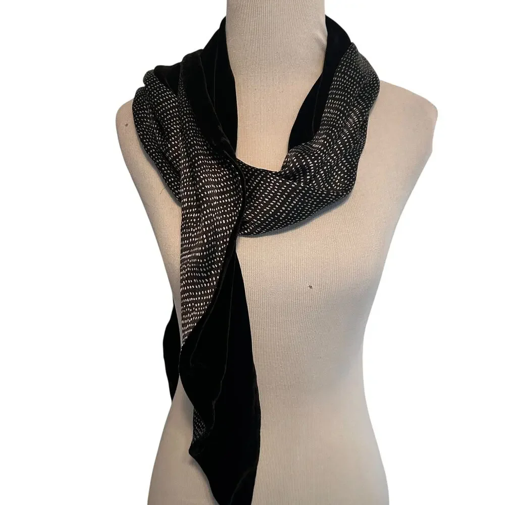 Two-Sided Scarf Black Velvet & Black White Geo Print Classy